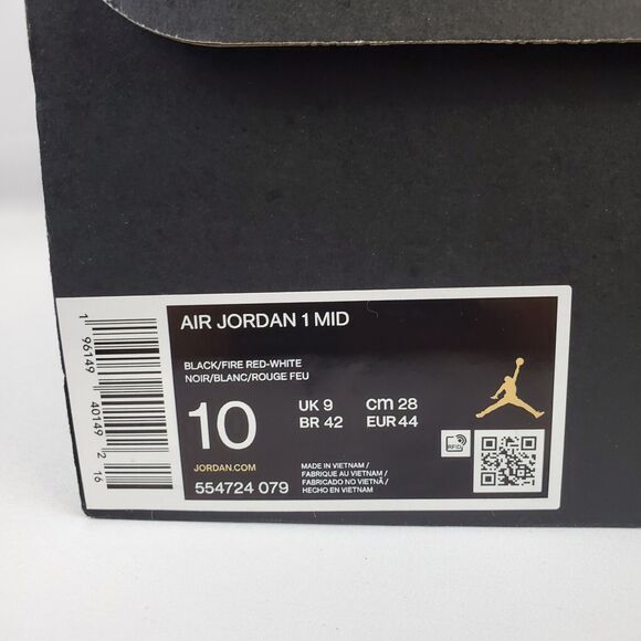 Air Jordan 1 Mid Shoes "Bred Toe" Black Fire Red White 554724-079 Men's Athletic - Picture 11 of 14